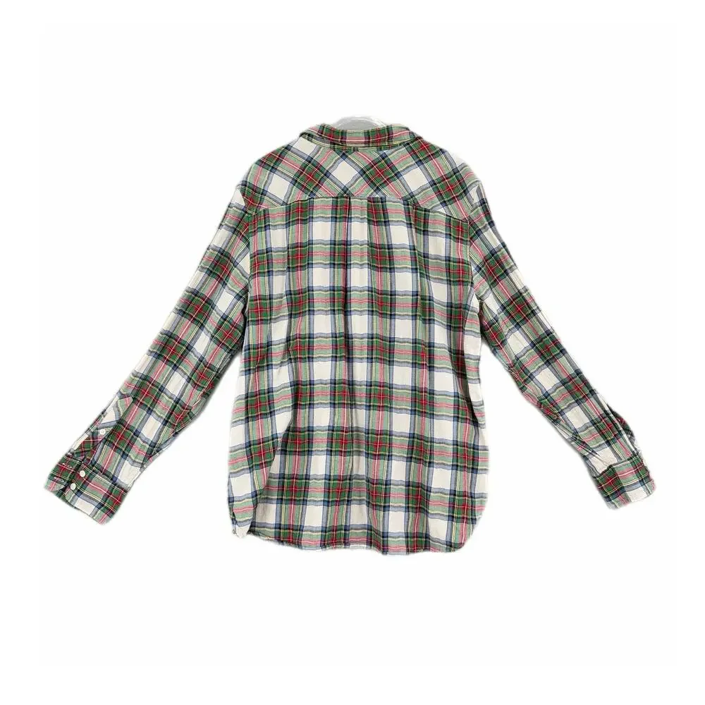 J. Crew Cotton Ivory Blue Green Plaid Plus Tartan Button Down Collared Top